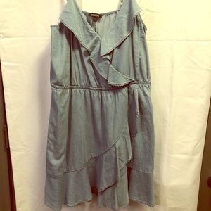 Express ruffle hem chambray mini dress